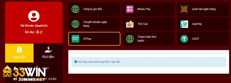 Nạp tiền 33WIN