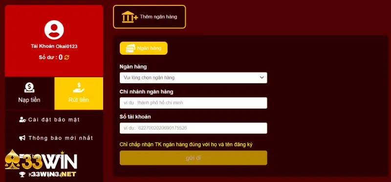 Rút tiền 33WIN