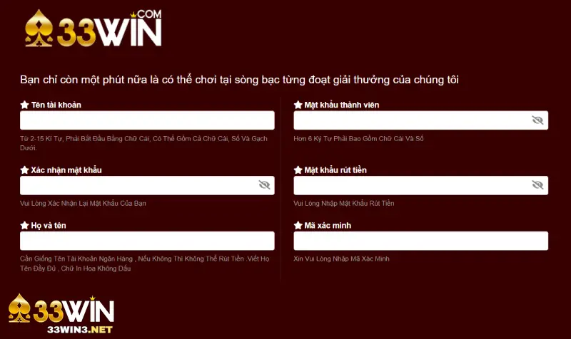 Thông tin đăng ký 33win