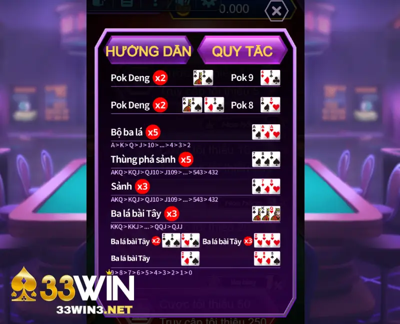 Mẹo chơi Pok Deng 33win