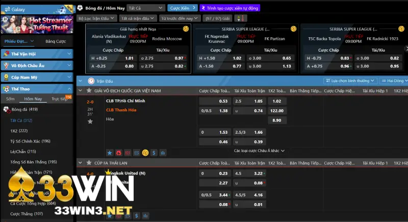 Lưu ý cược thể thao 33win